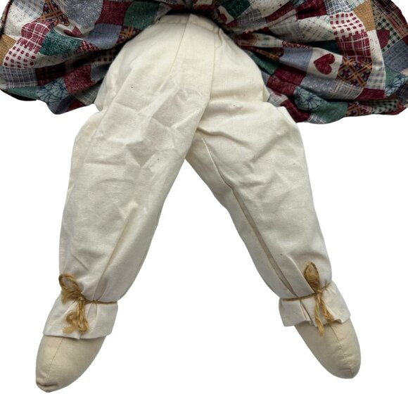 Handmade Patchwork Bunny Doll With Three Baby Bunnies In Apron 18" Plush Decor - Picture 7 of 13